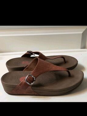 FitFlop Women's 8 The Skinny Tan Brown Basketweave Leather Orthotic Sandals